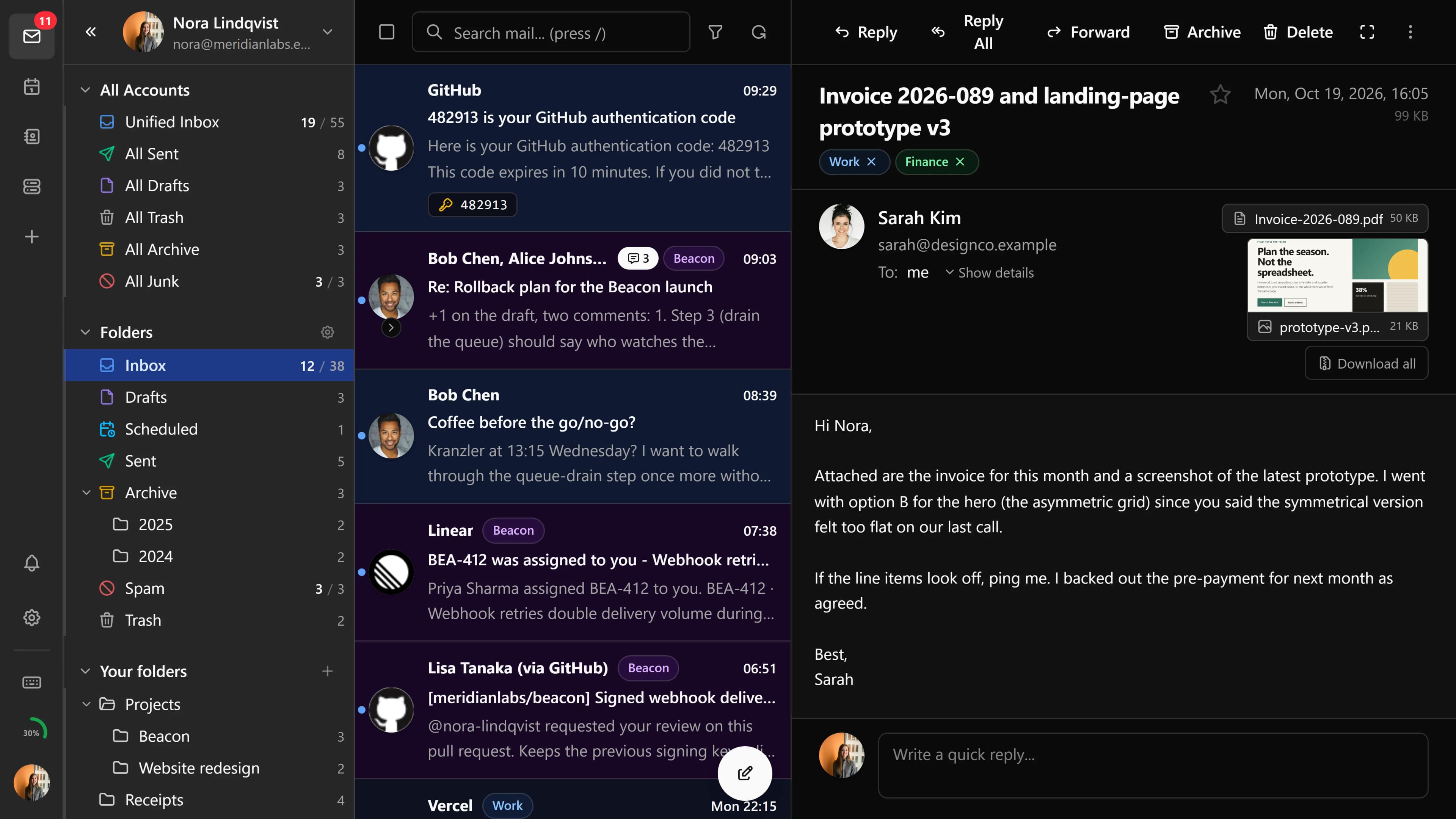 The Bulwark inbox with a message open in the reading pane