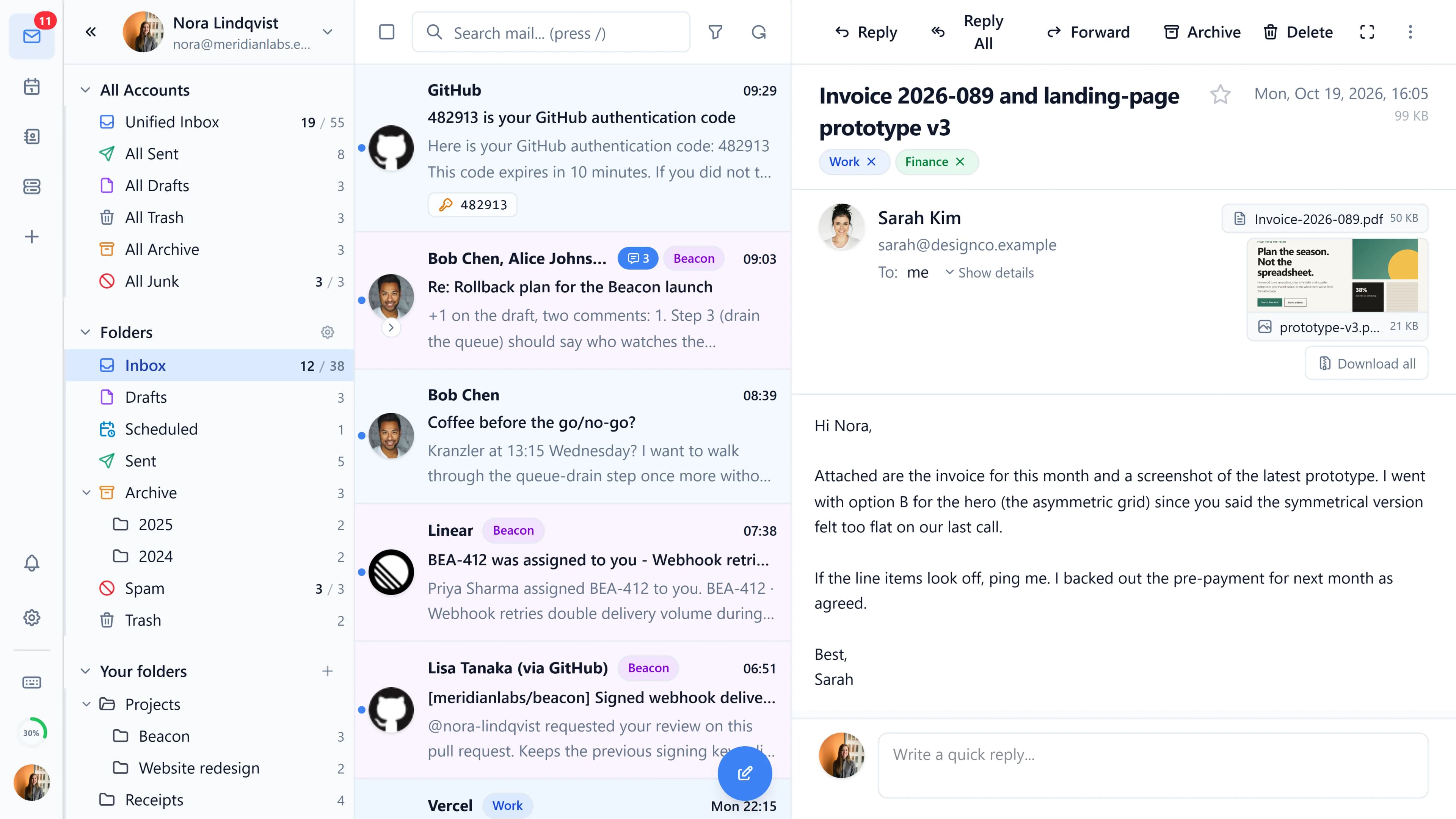 The Bulwark inbox with a message open in the reading pane