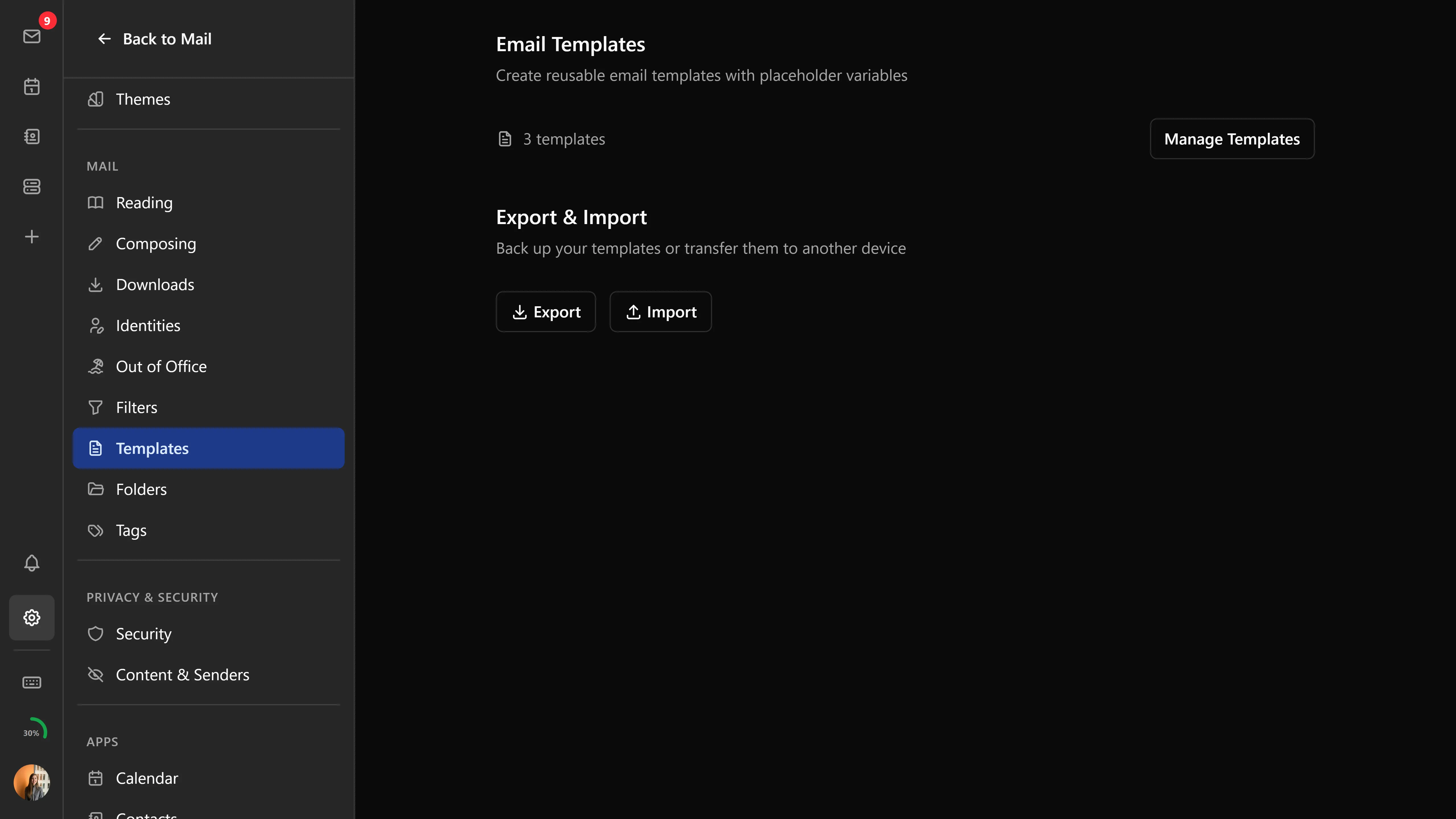 The template settings