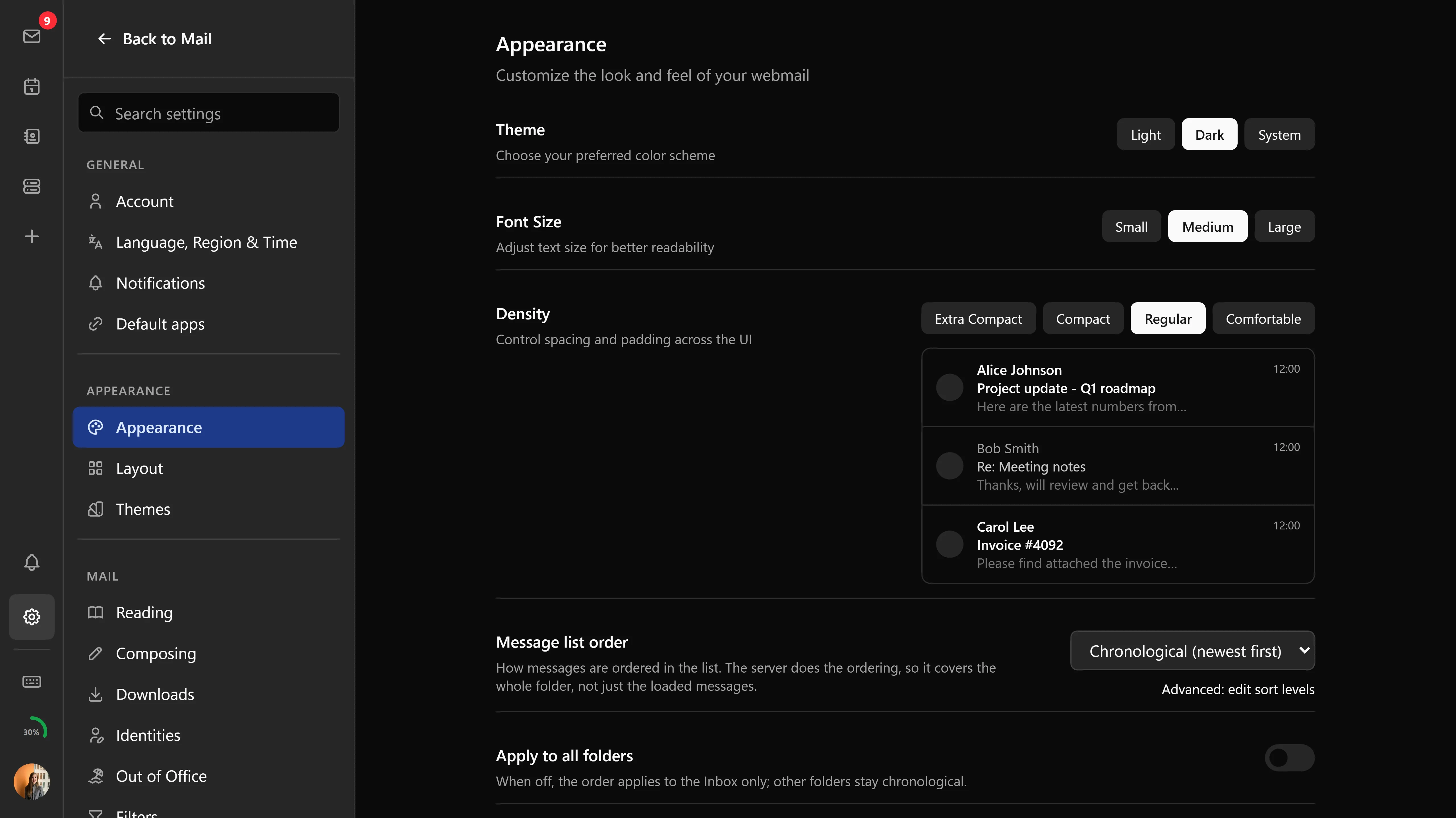 Bulwark account settings panel