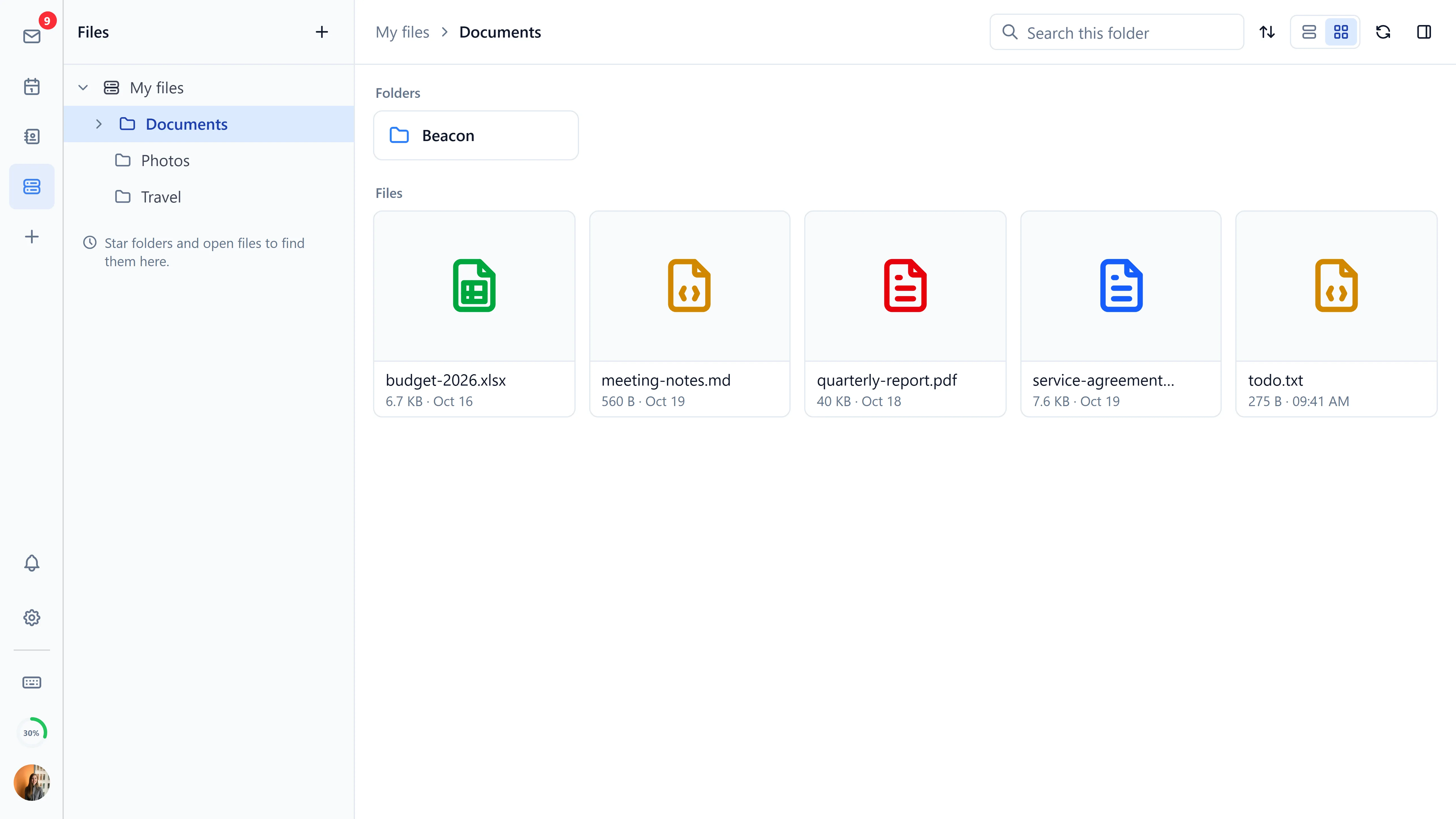 The file browser in grid view