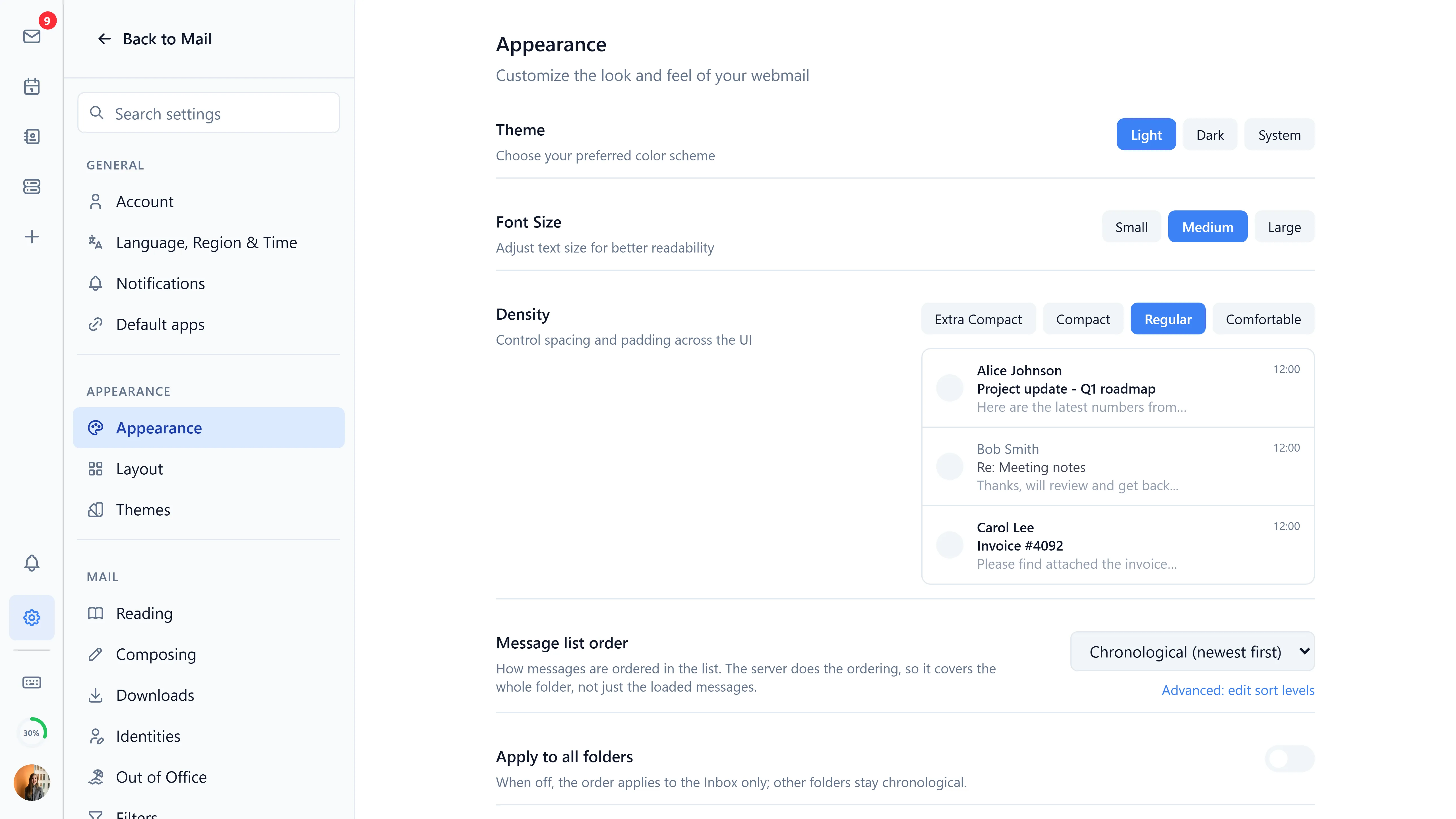Bulwark account settings panel