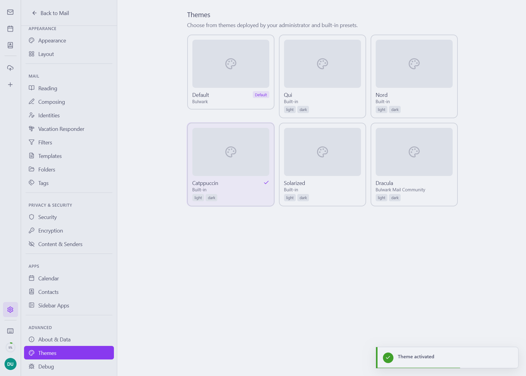 Bulwark theme settings
